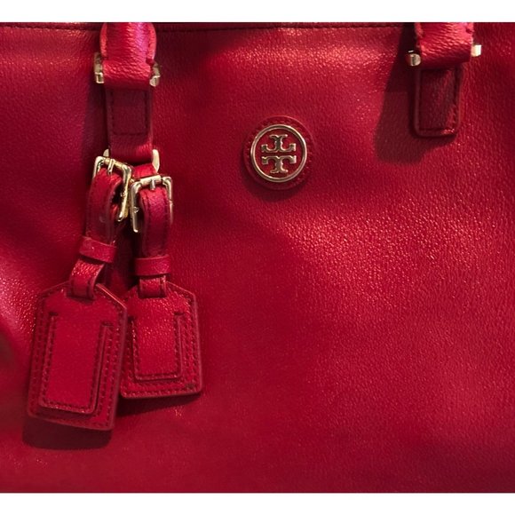 **SOLD***TORY BURCH Large Red Leather Tote Handbag Shoulder Bag Gold Hardware - Picture 4 of 16